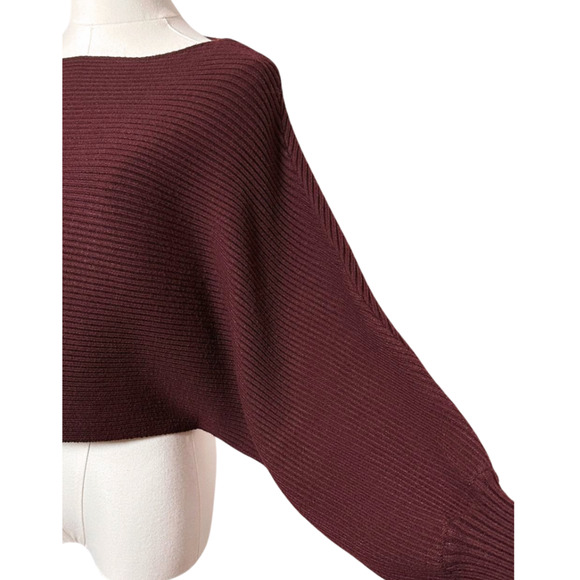 Altar'd State Burgundy Ribbed Boat Neck Long Sleeve Batwing Sweater Medium - Picture 2 of 7